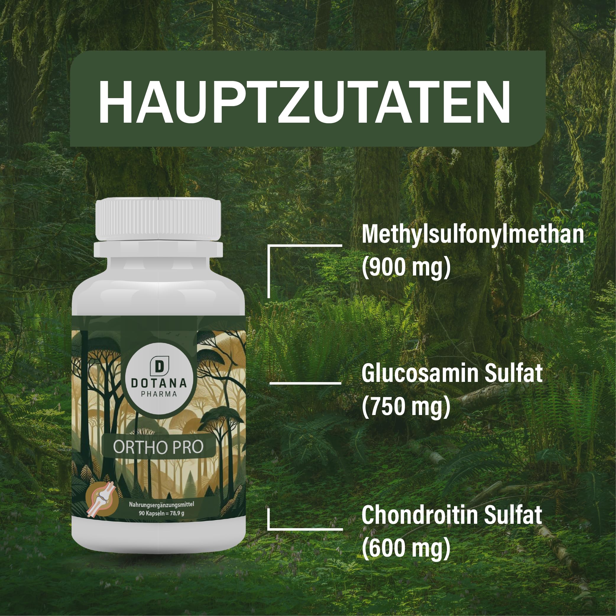 ORTHO PRO Gelenknährstoff-Komplex - 90 Kapseln mit Glucosamin Sulfat 750mg, Chondroitin Sulfat 600mg & MSM 900mg - Made in Germany