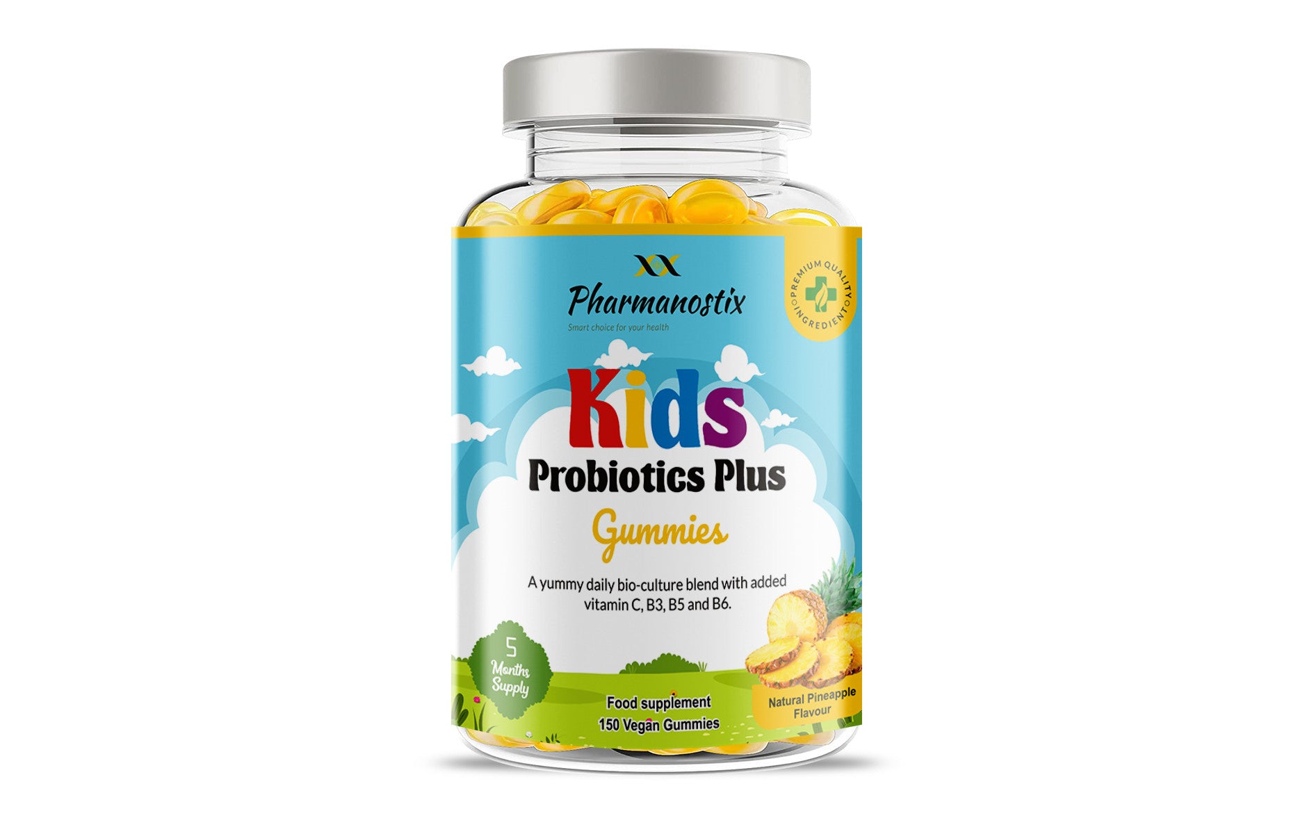 Kids Probiotics Plus Vegan Gummies - 150 Natural Pineapple Flavour