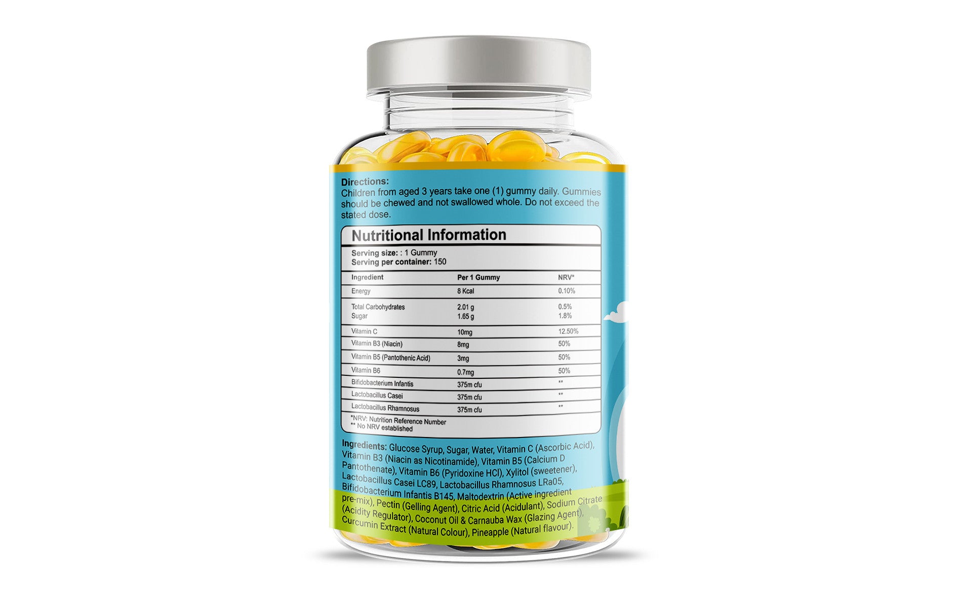 Kids Probiotics Plus Vegan Gummies - 150 Natural Pineapple Flavour