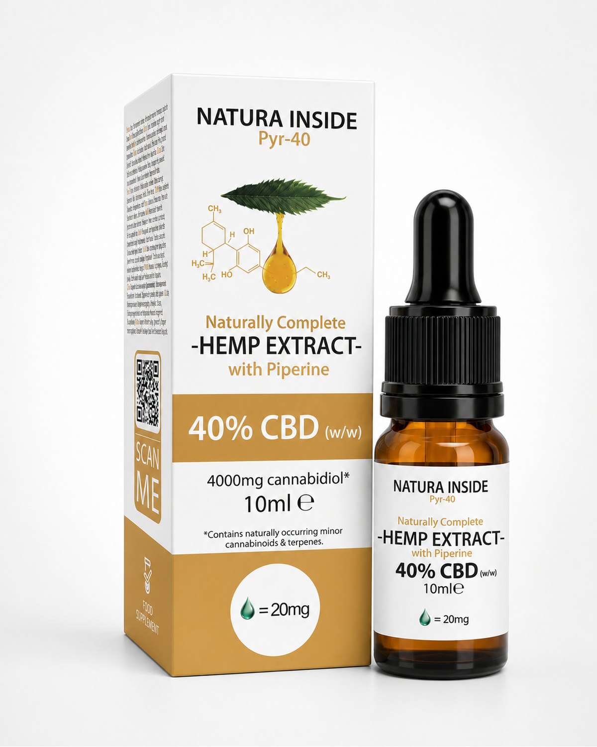Natura Inside Full Spectrum Cannabis Oil – 40% CBD with Piperine, Pyr Series, 10ml